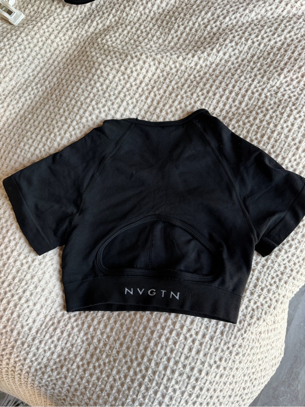 NVGTN Black Cropped Short Sleeve Athletic Top with Cutout Detail